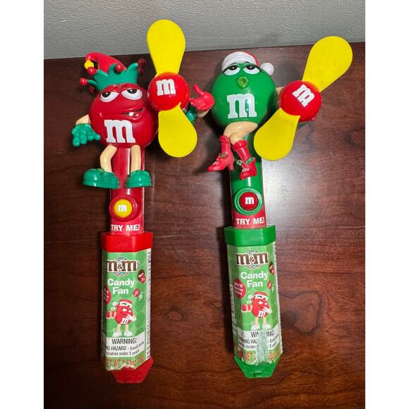 Set of 2 M&M Christmas Green Fan and Red Candy Holiday Hand Fan NO Candy - Picture 8 of 8